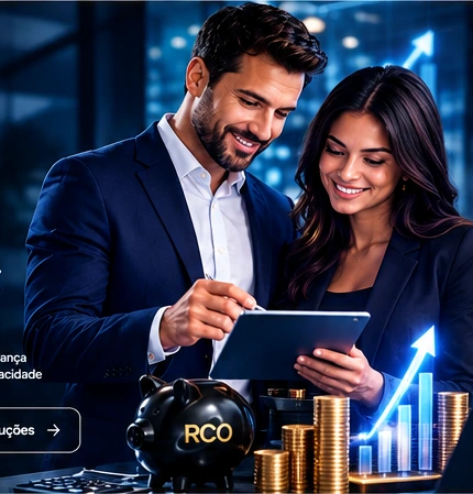 Dois consultores avaliando informações financeiras num tablet